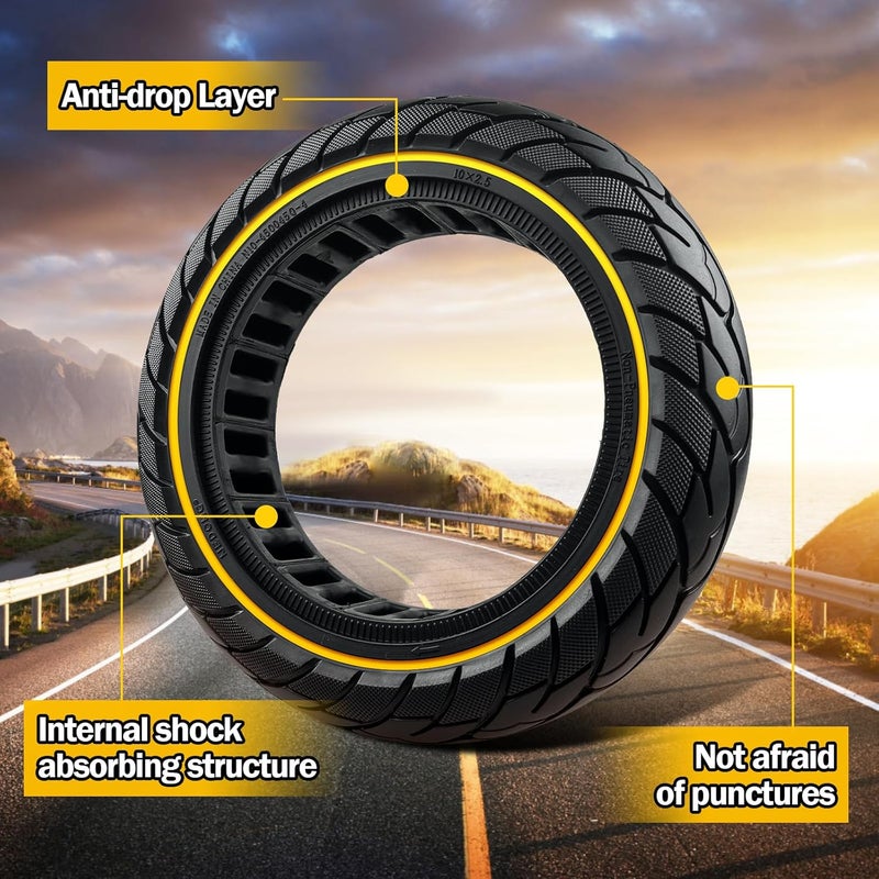 KTUMININV 10x2.5 Inch Scooter Solid Tire for Segway Ninebot MAX G30/G30P/G30LP/G30D/G30E Gotrax G5/G6/G MAX Hiboy S2 MAX Electric Scooter Front or Rear Replacement 60/70-6.5 Rubber Tires Yellow 2 PCS - Image 4